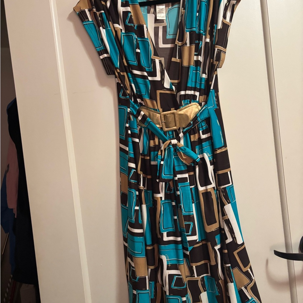 3sixteen Teal, Black & Gold Geometric Midi Dress - Picture 1 of 6